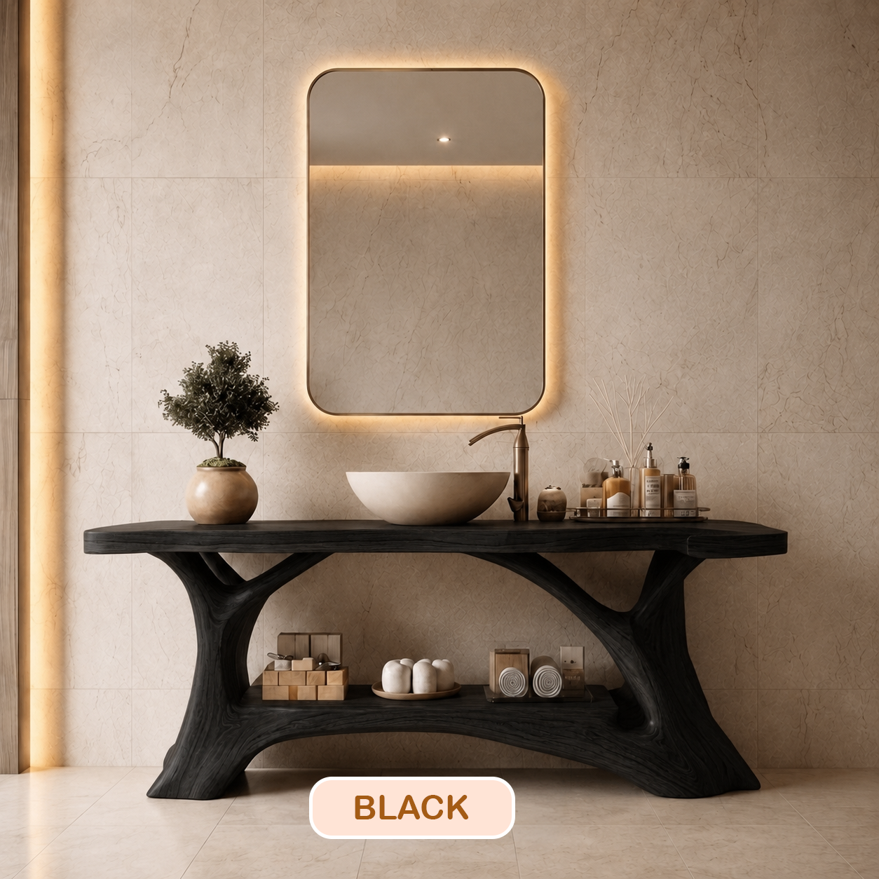 Rustic Live Edge Wood Bathroom Vanity Console