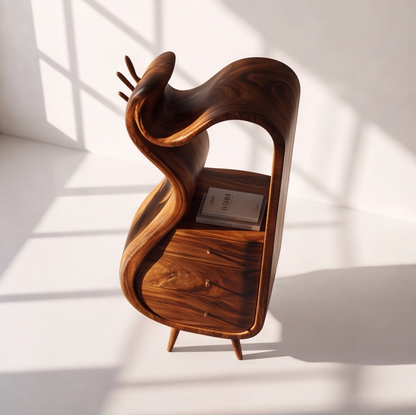 Modern Sculptural Wood Nightstand