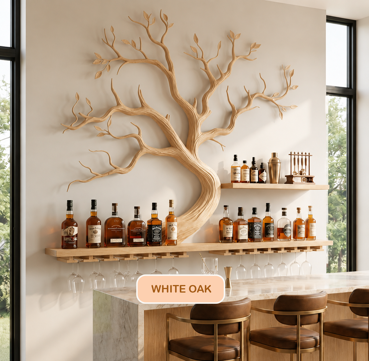 Wall Mounted Solid Wood Tree Wine Rack