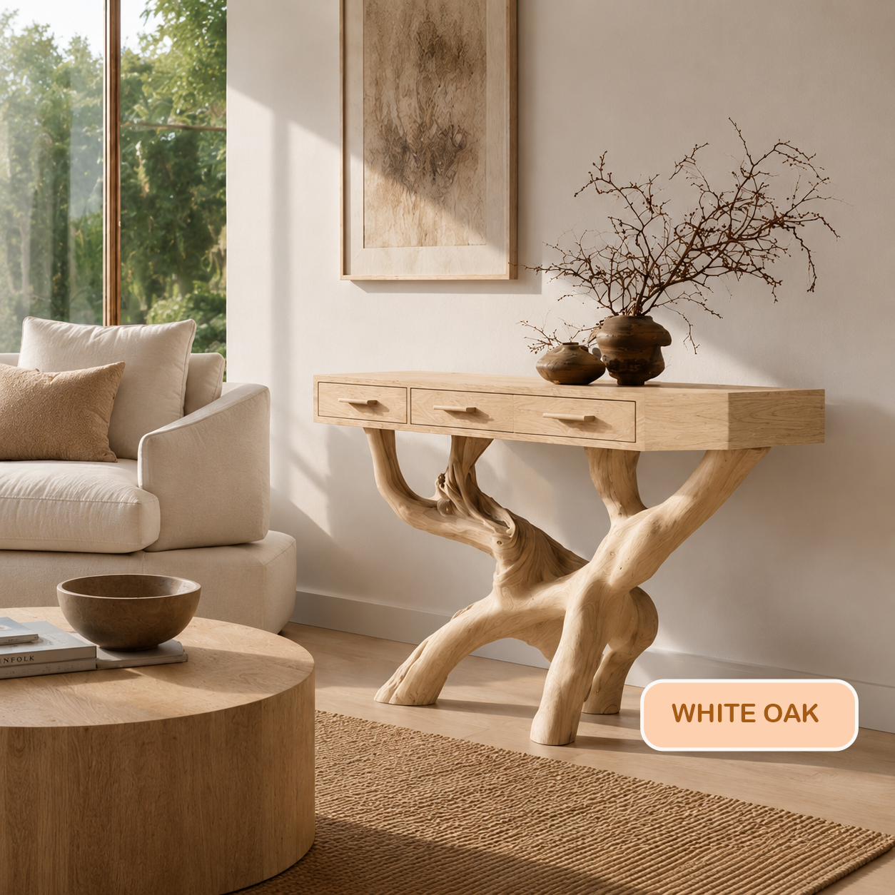 Rustic Solid Wood Console Table With Drawers
