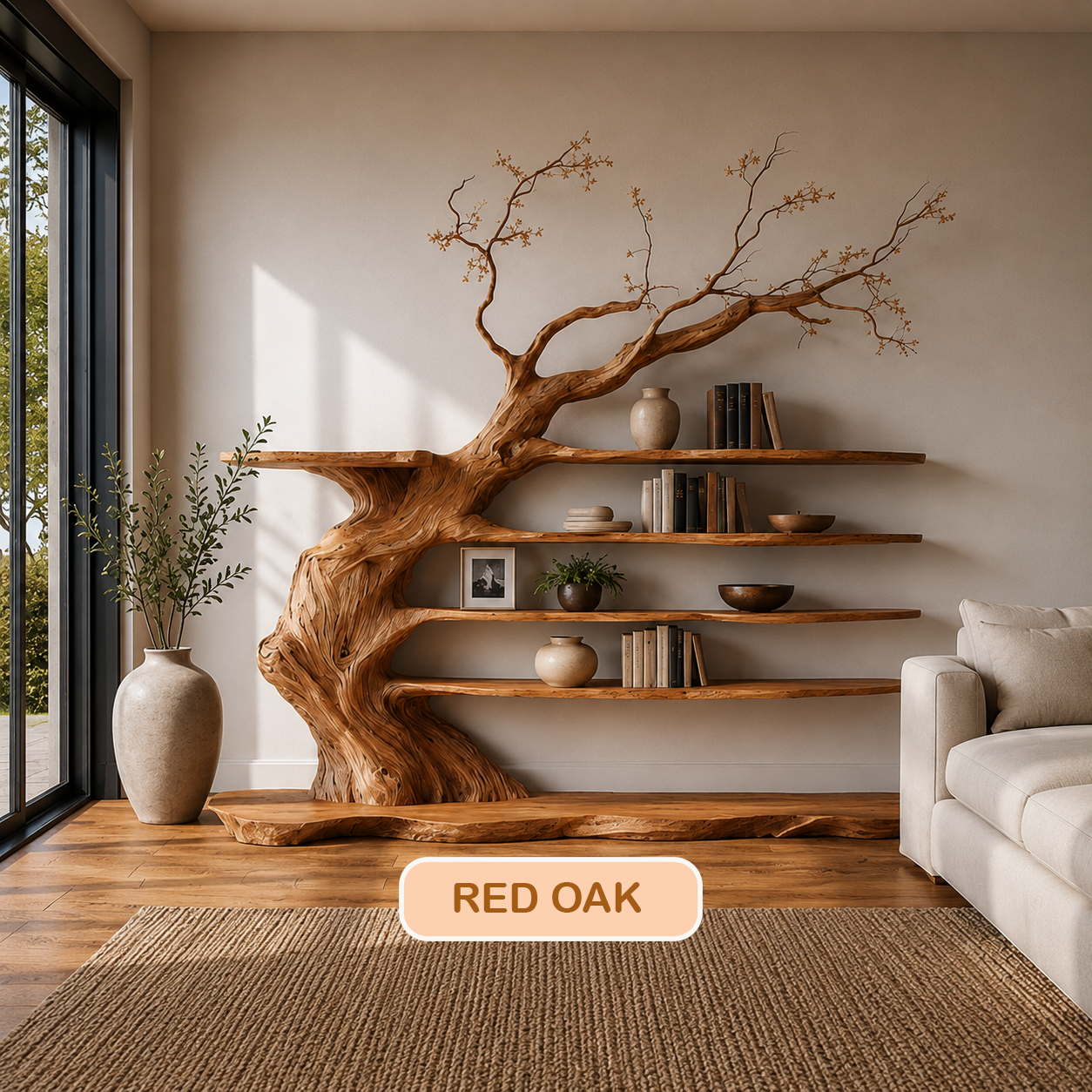 Live Edge Wood Tree Bookshelf