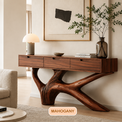 Live Edge Tree Console Table With Drawers