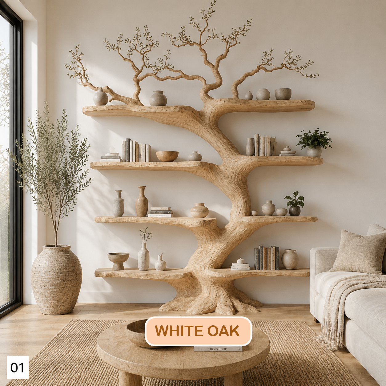 Botanical Inspired Wooden Tree Bookshelf