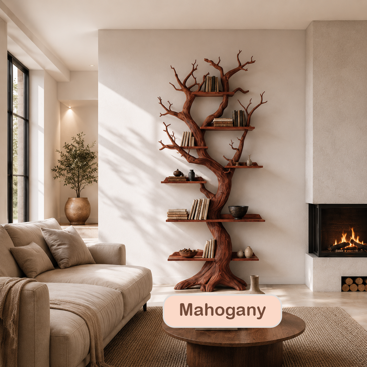 Solid Wood Tree Shaped Bookshelf