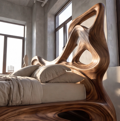 Organic Modern Sculptural Wood Bed Frame