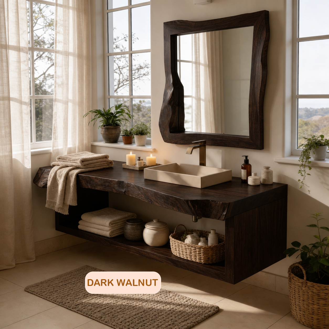 Rustic Solid Wood Bathroom Vanity Cabinet