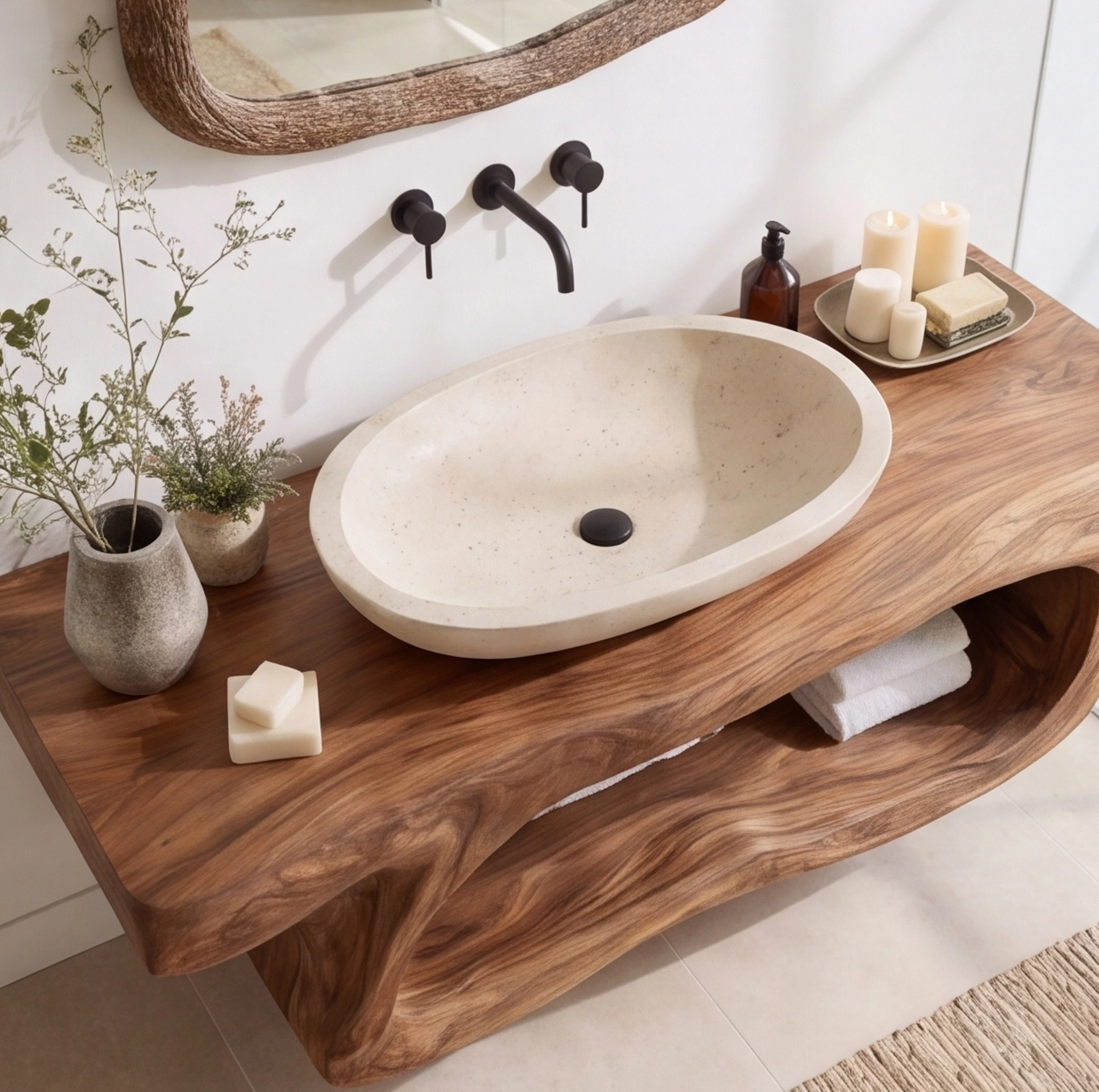 Wall Mounted Rustic Solid Wood Vanity