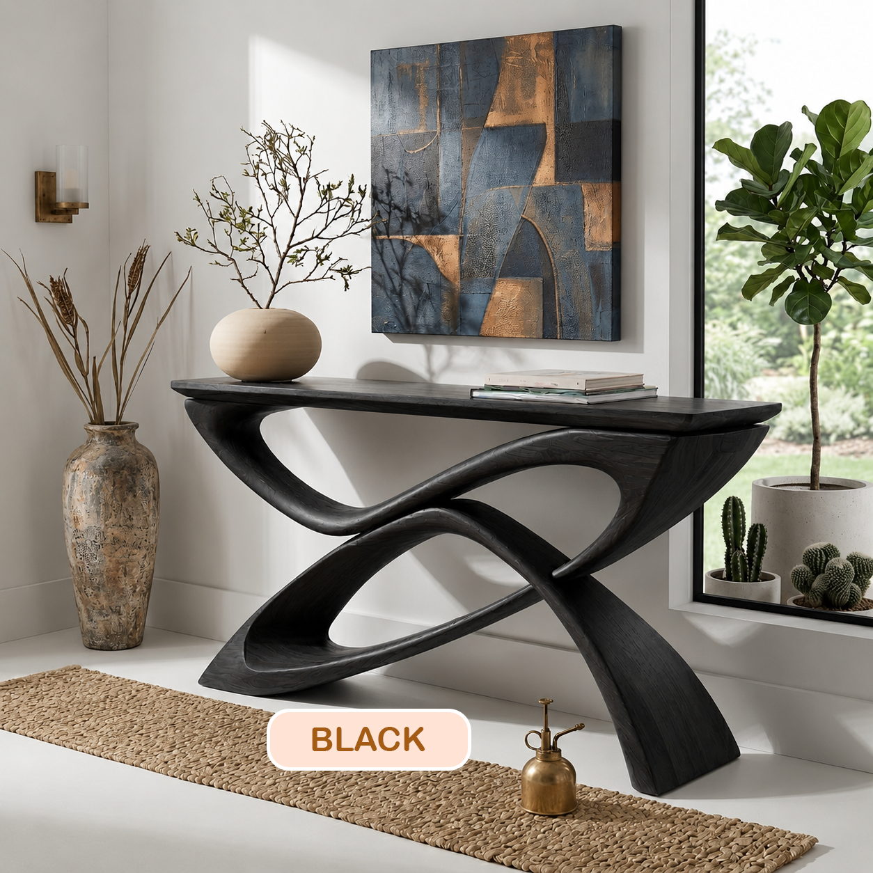 Contemporary Sculptural Wood Console Table