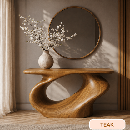 Modern Sculptural Wood Console Table