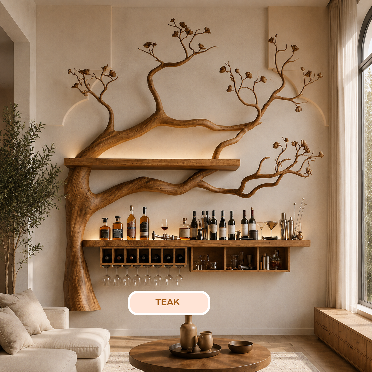 Rustic Solid Wood Wall Mounted Wine Rack