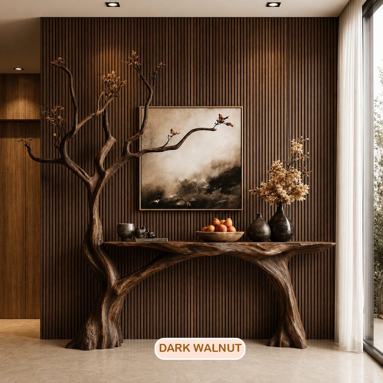 Live Edge Wood Console Table With Tree Base