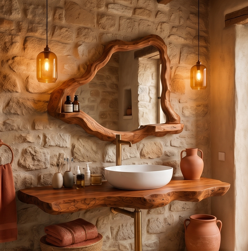 Wall-Mounted Live Edge Wood Bathroom Vanity