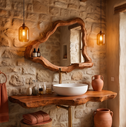 Wall-Mounted Live Edge Wood Bathroom Vanity