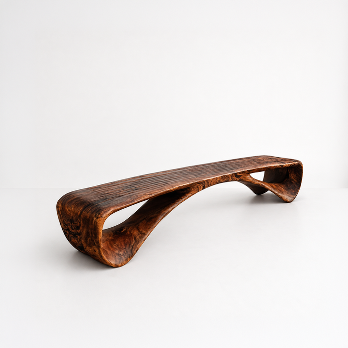 Sculptural Solid Wood Wave Bench