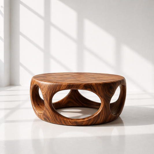 Solid Wood Round Hollow Base Coffee Table