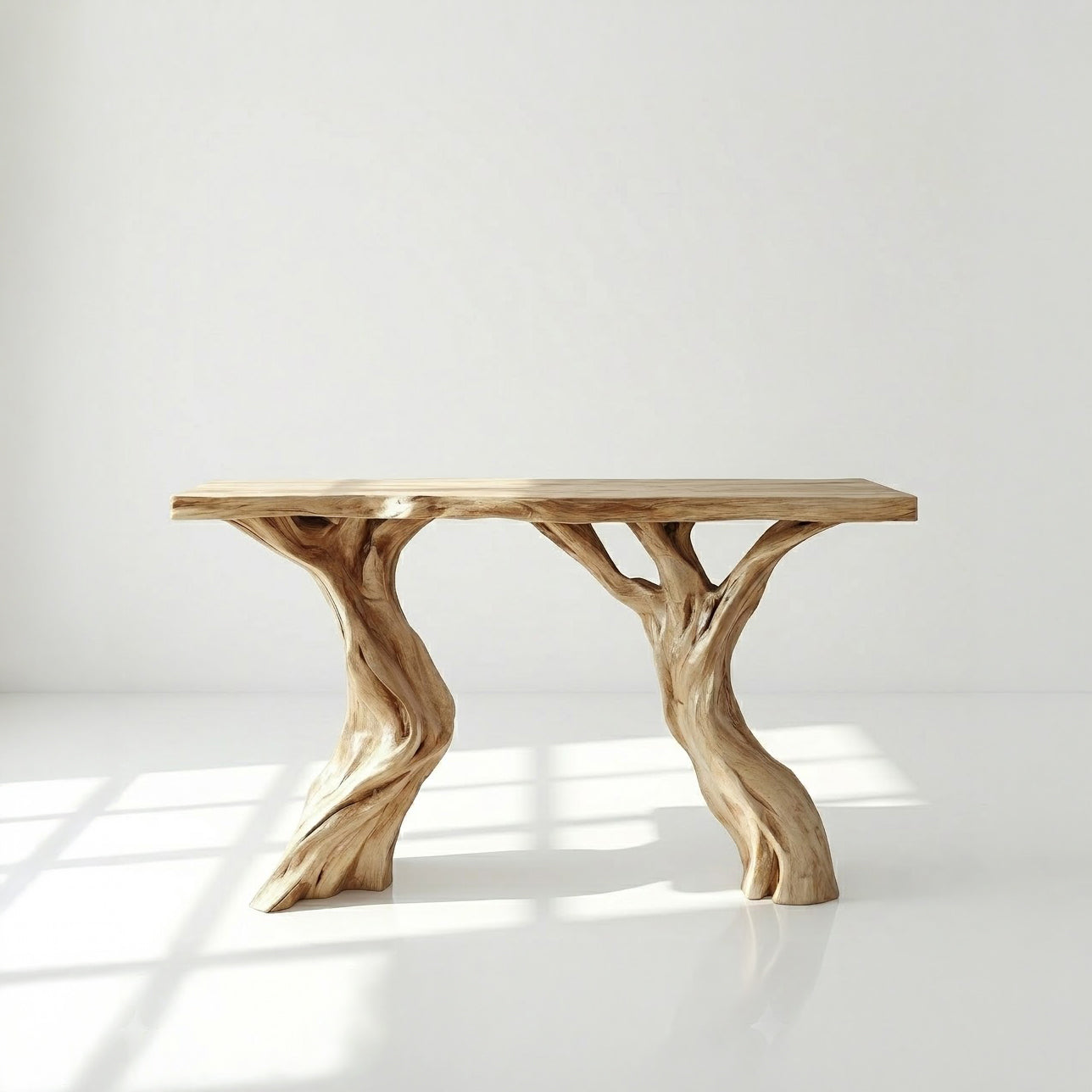 Rustic Solid Wood Tree Base Console Table