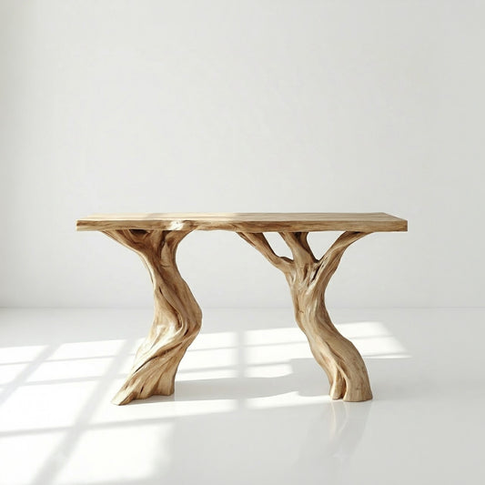 Rustic Solid Wood Tree Base Console Table