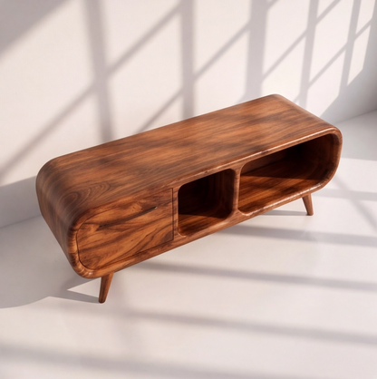 Mid-Century Solid Wood Record Player Stand