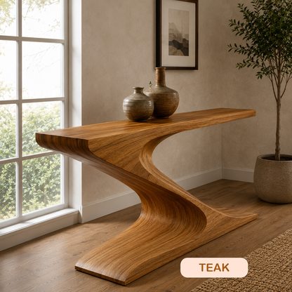 Modern Z-Shaped Wood Console Table