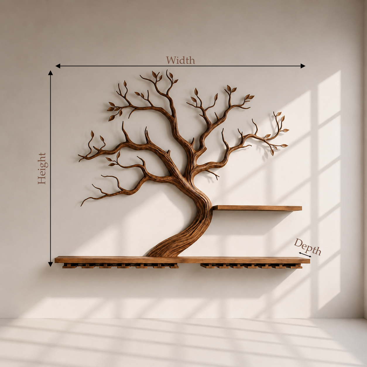 Wall Mounted Solid Wood Tree Wine Rack