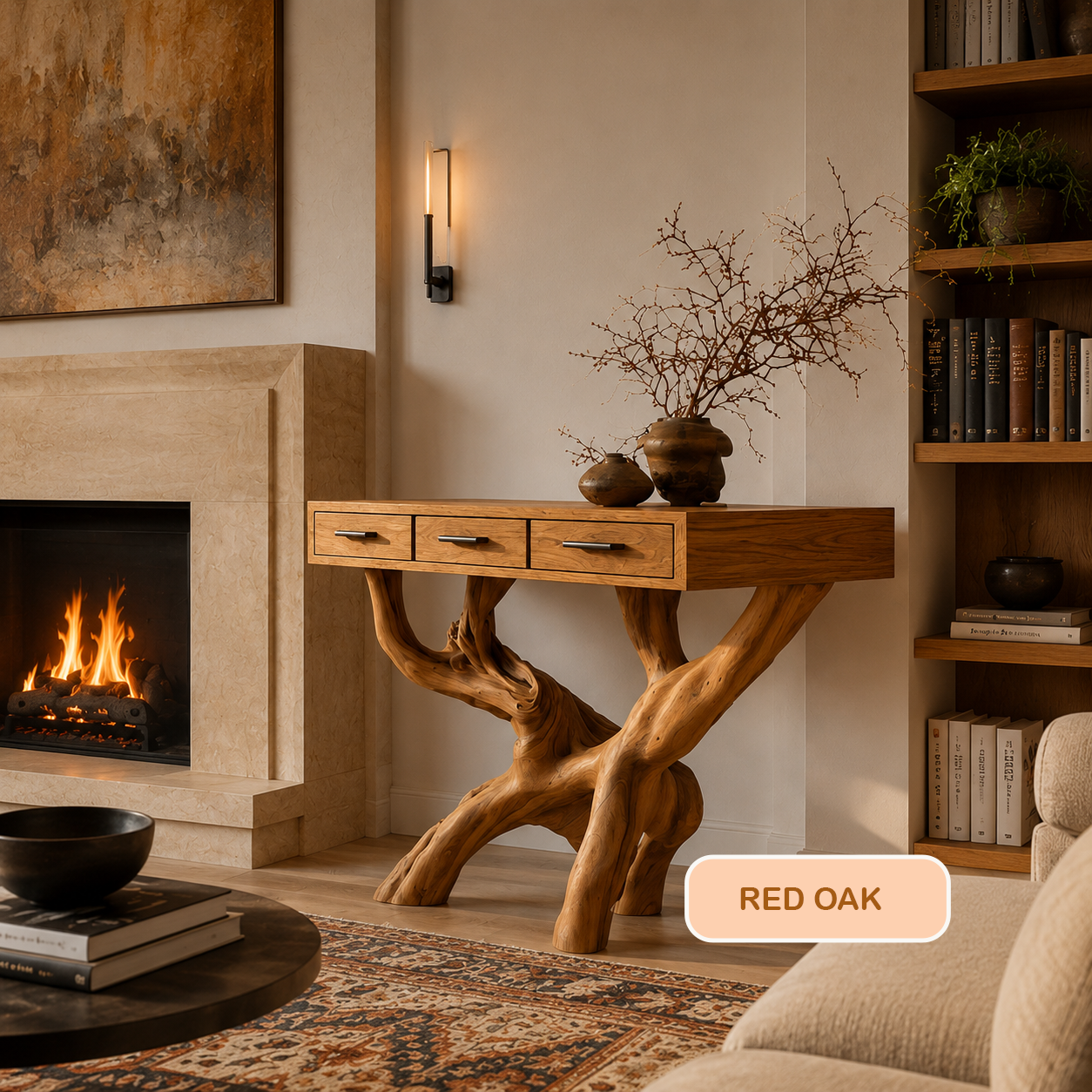 Rustic Solid Wood Console Table With Drawers