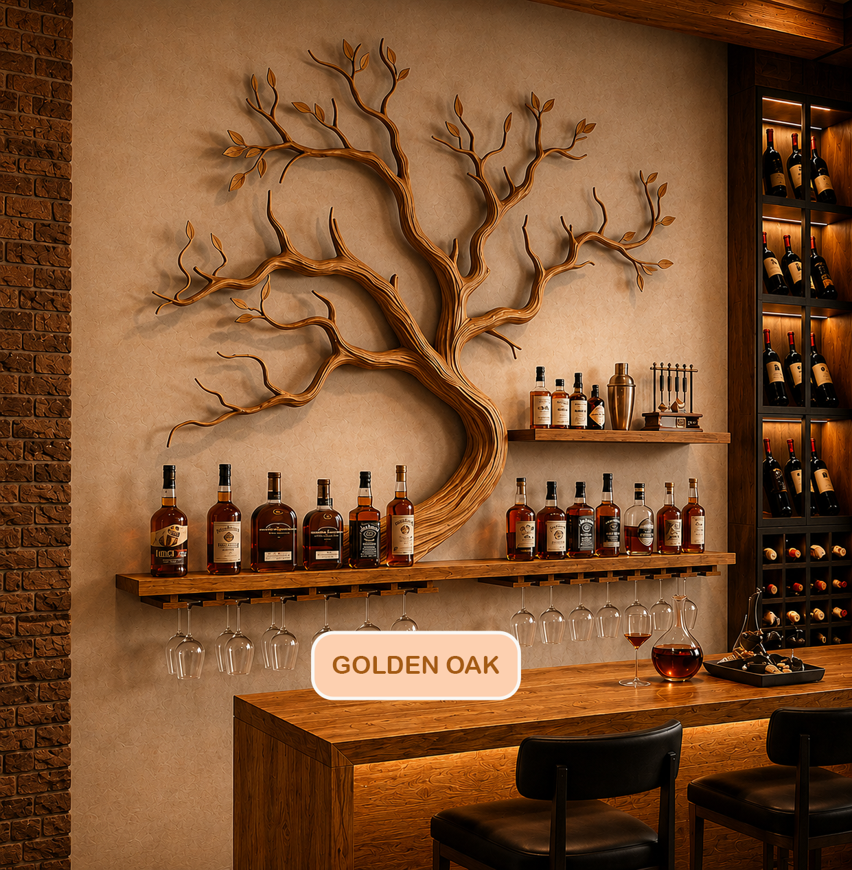 Wall Mounted Solid Wood Tree Wine Rack