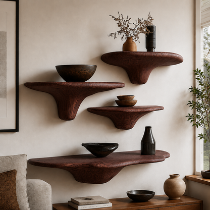 Handmade Solid Wood Mushroom Floating Shelf