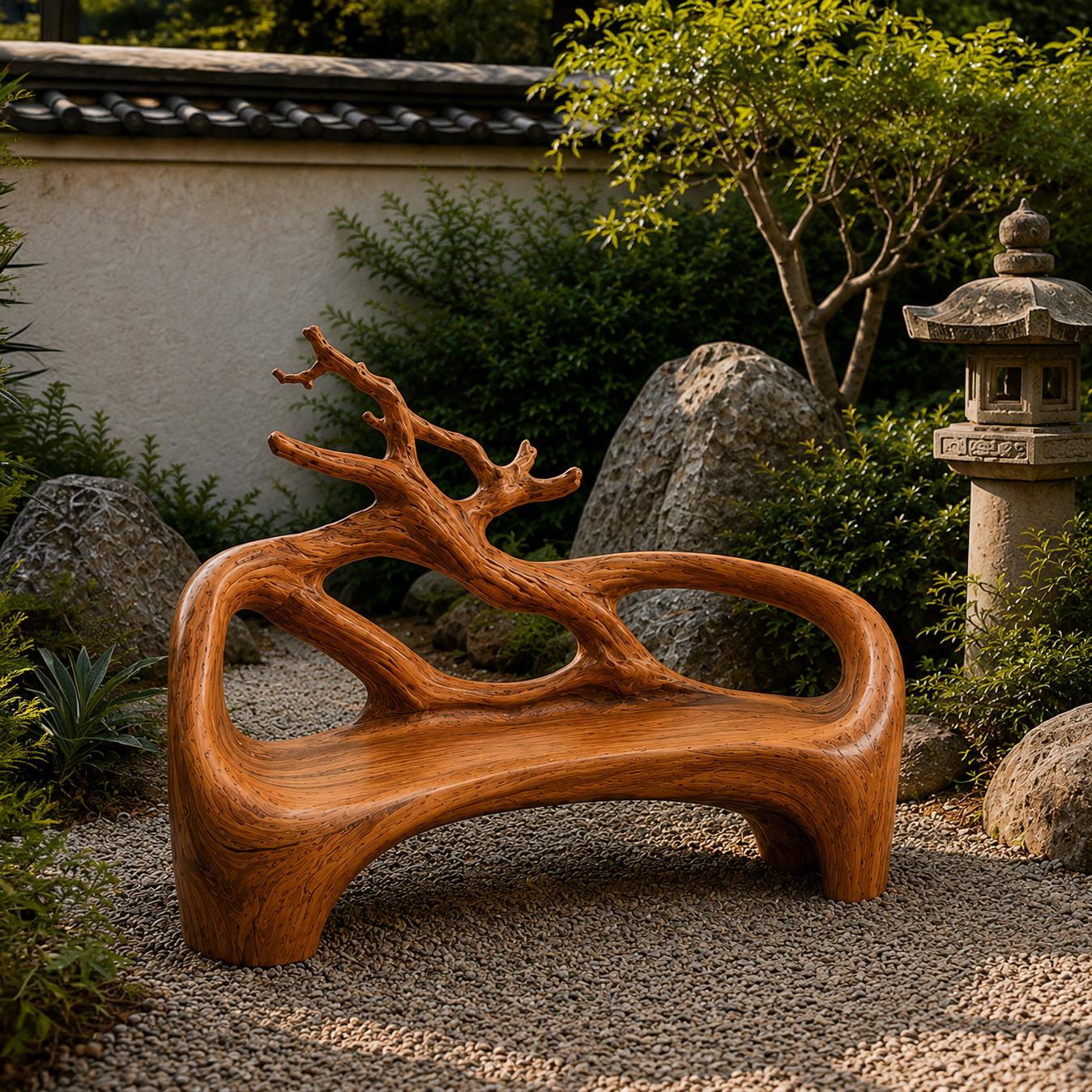 Organic Sculptural Solid Wood Bench
