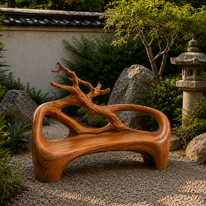 Organic Sculptural Solid Wood Bench