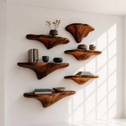 Organic Solid Wood Mushroom Floating Shelf