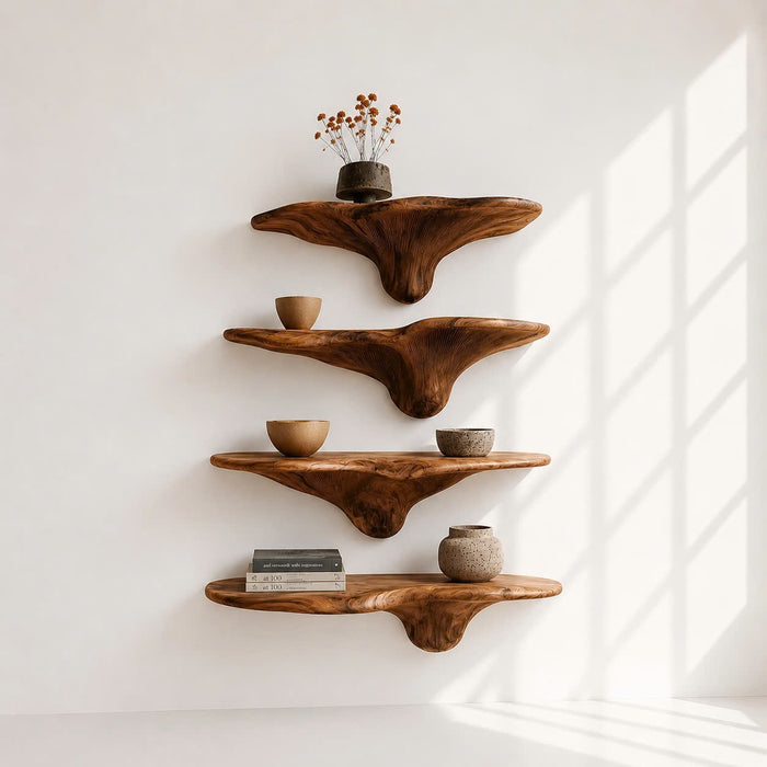 Sculptural Solid Wood Mushroom Floating Shelf