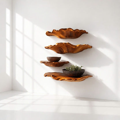 Rustic Solid Wood Mushroom Floating Shelves