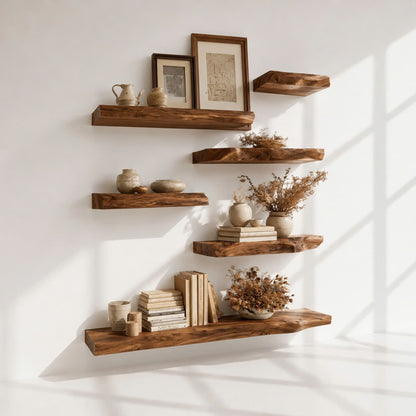 Farmhouse Solid Wood Live Edge Floating Shelf
