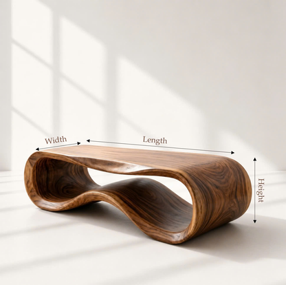 Sculptural Solid Wood Wave Coffee Table