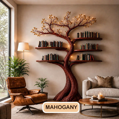 Rustic Modern Tree Wall Mounted Bookshelf