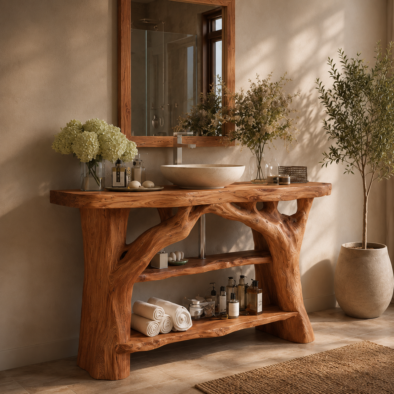 Rustic Solid Wood Bathroom Vanity Console