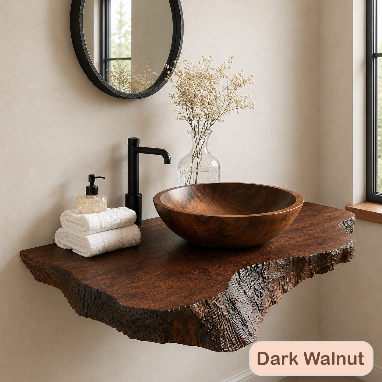 Floating Natural Edge Wood Bathroom Vanity