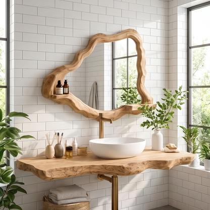 Wall-Mounted Live Edge Wood Bathroom Vanity