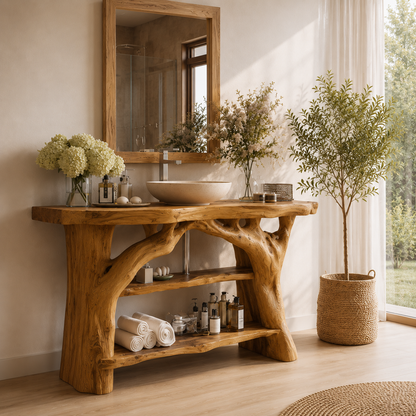 Rustic Solid Wood Bathroom Vanity Console