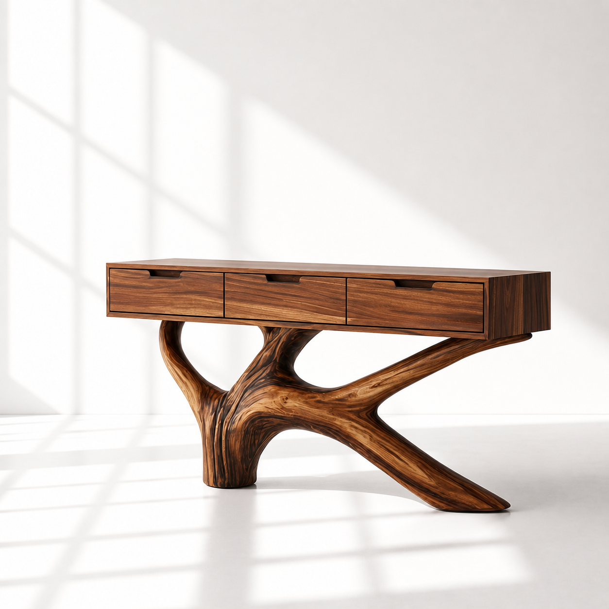 Live Edge Tree Console Table With Drawers