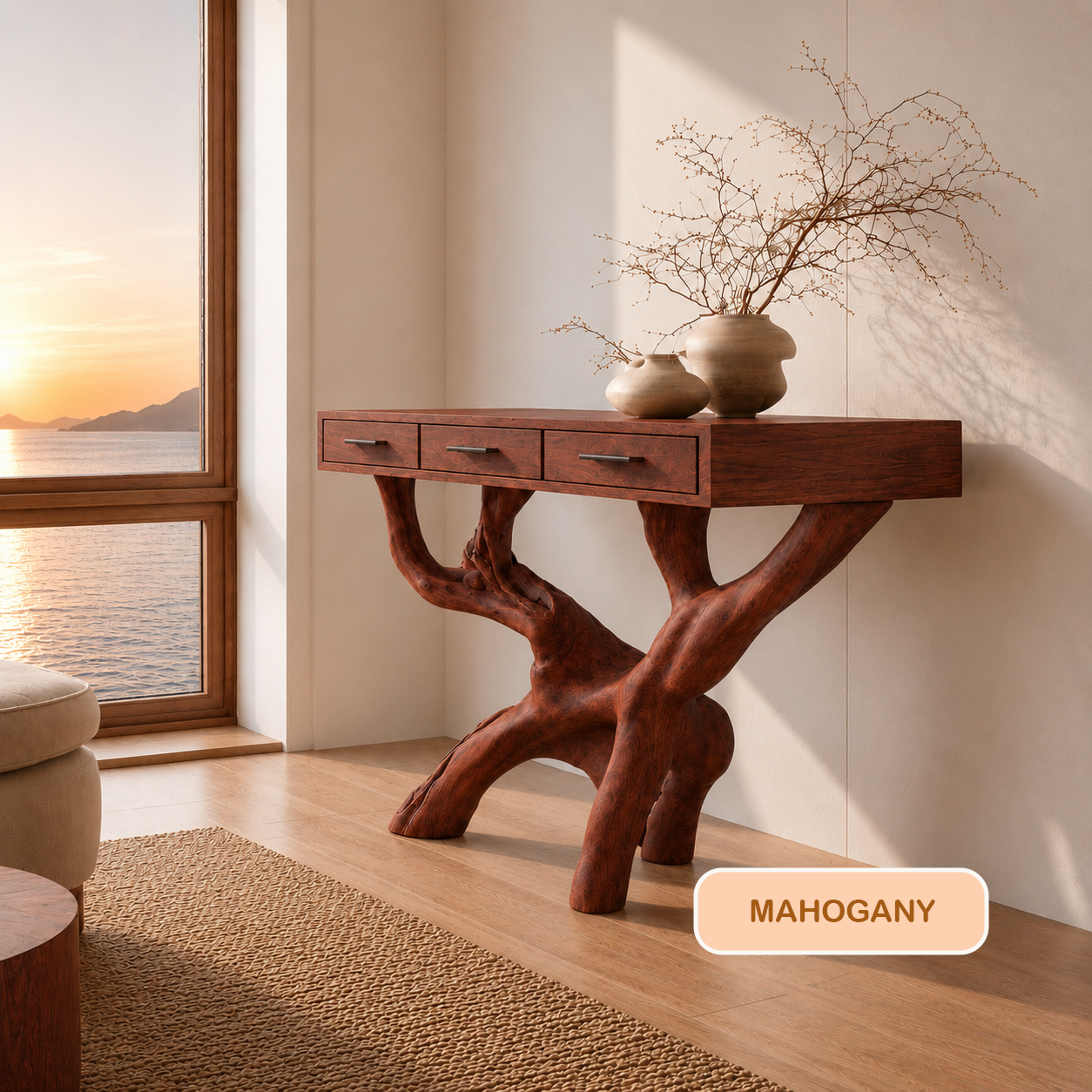 Rustic Solid Wood Console Table With Drawers