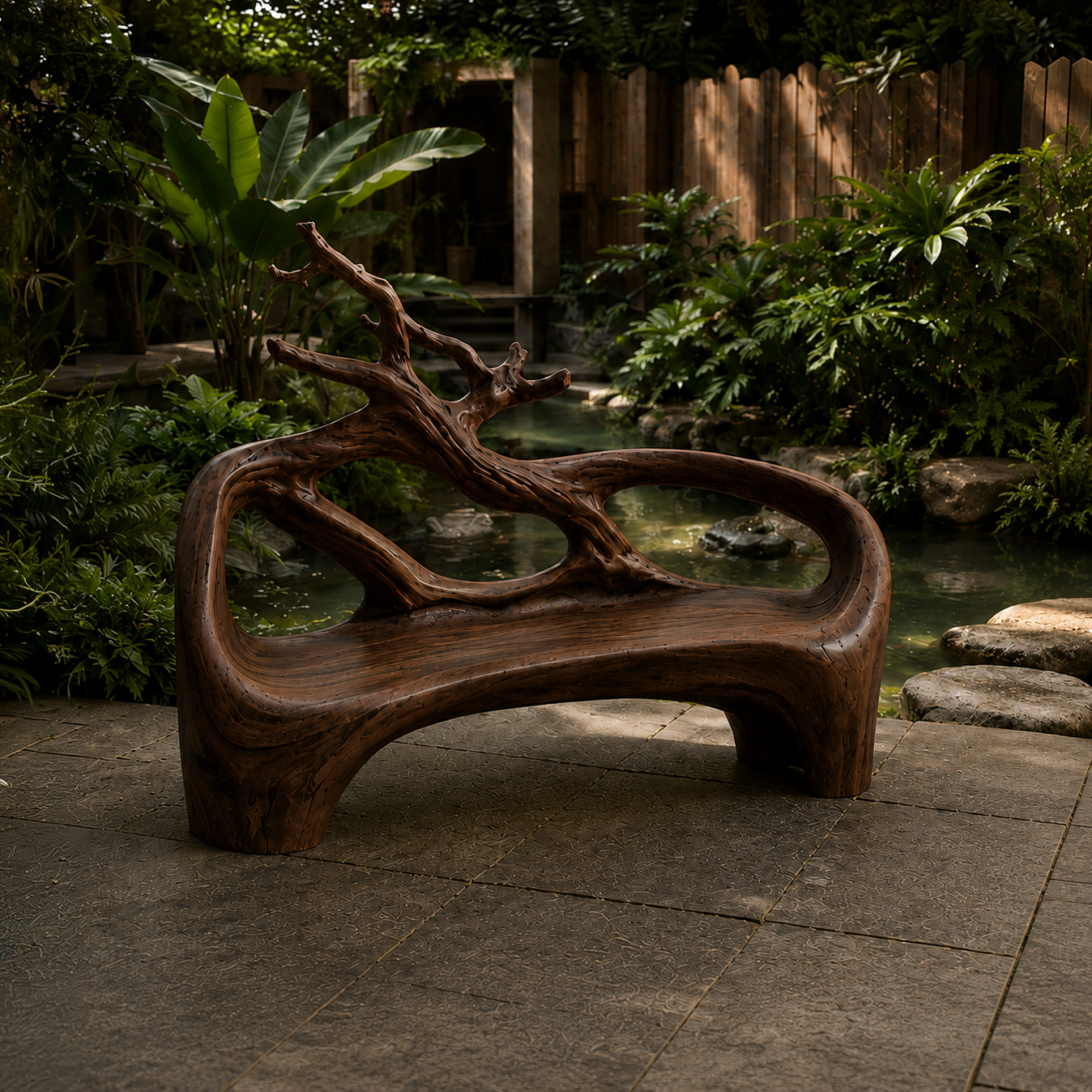 Organic Sculptural Solid Wood Bench