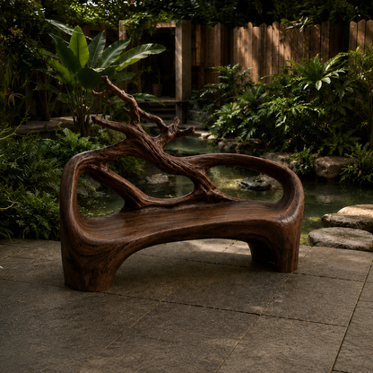 Organic Sculptural Solid Wood Bench