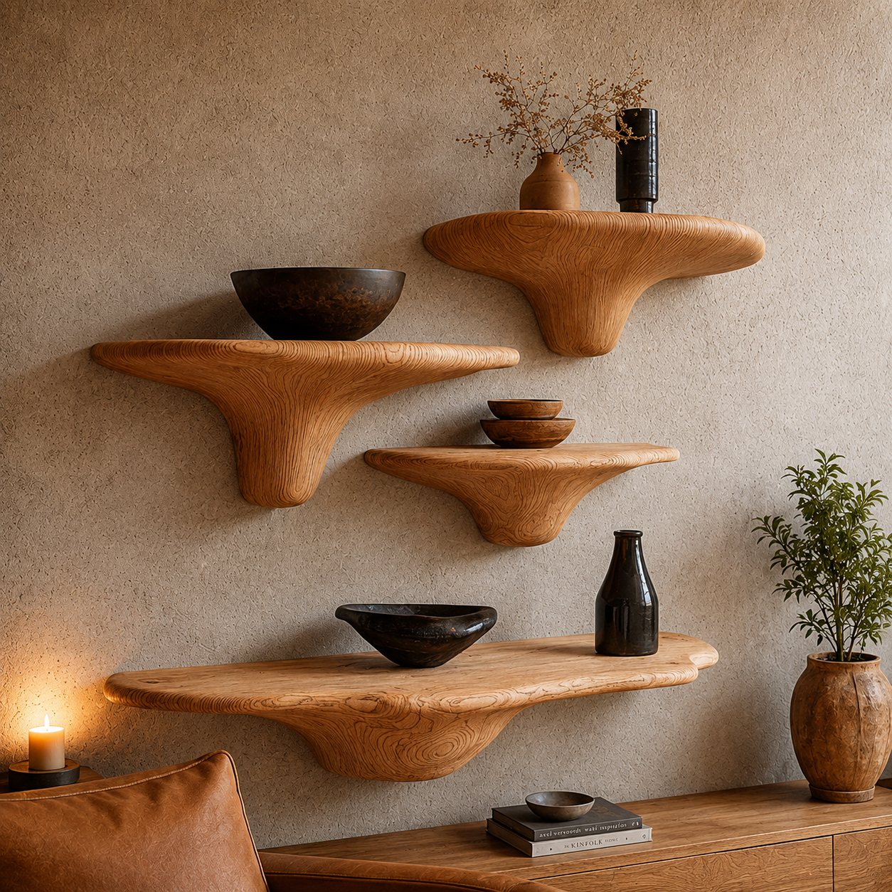 Handmade Solid Wood Mushroom Floating Shelf