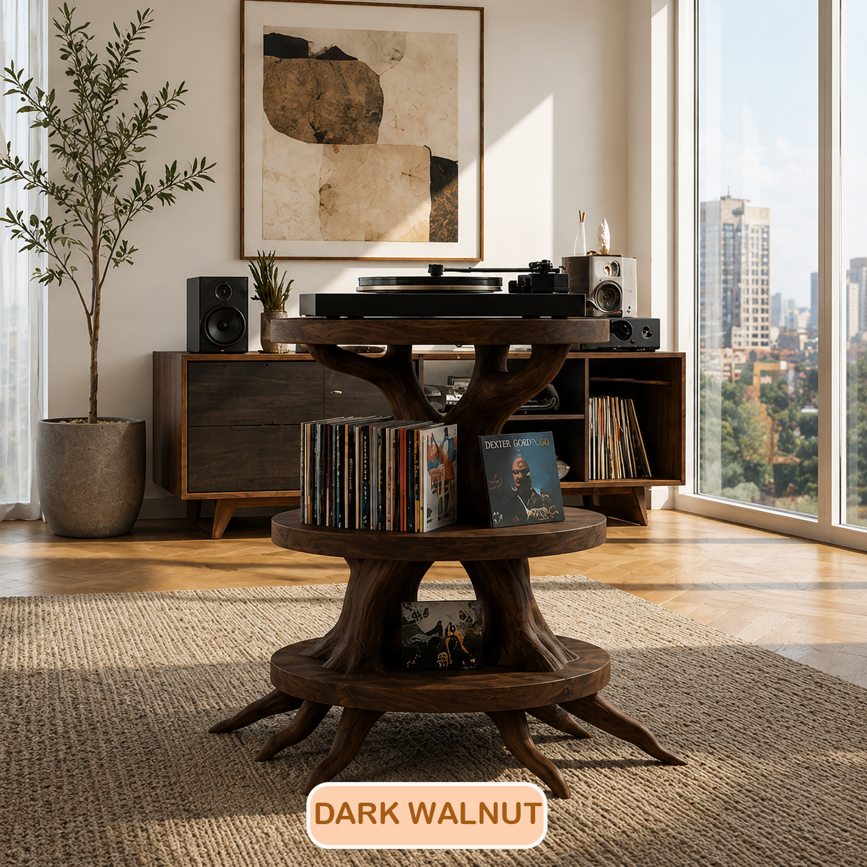 Mid-Century Round Vinyl Record Player Stand