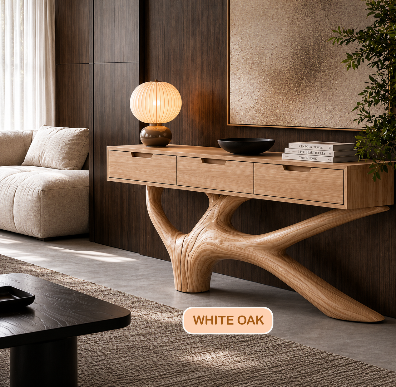 Live Edge Tree Console Table With Drawers