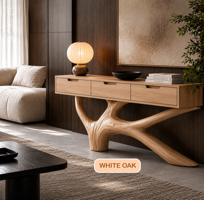 Live Edge Tree Console Table With Drawers