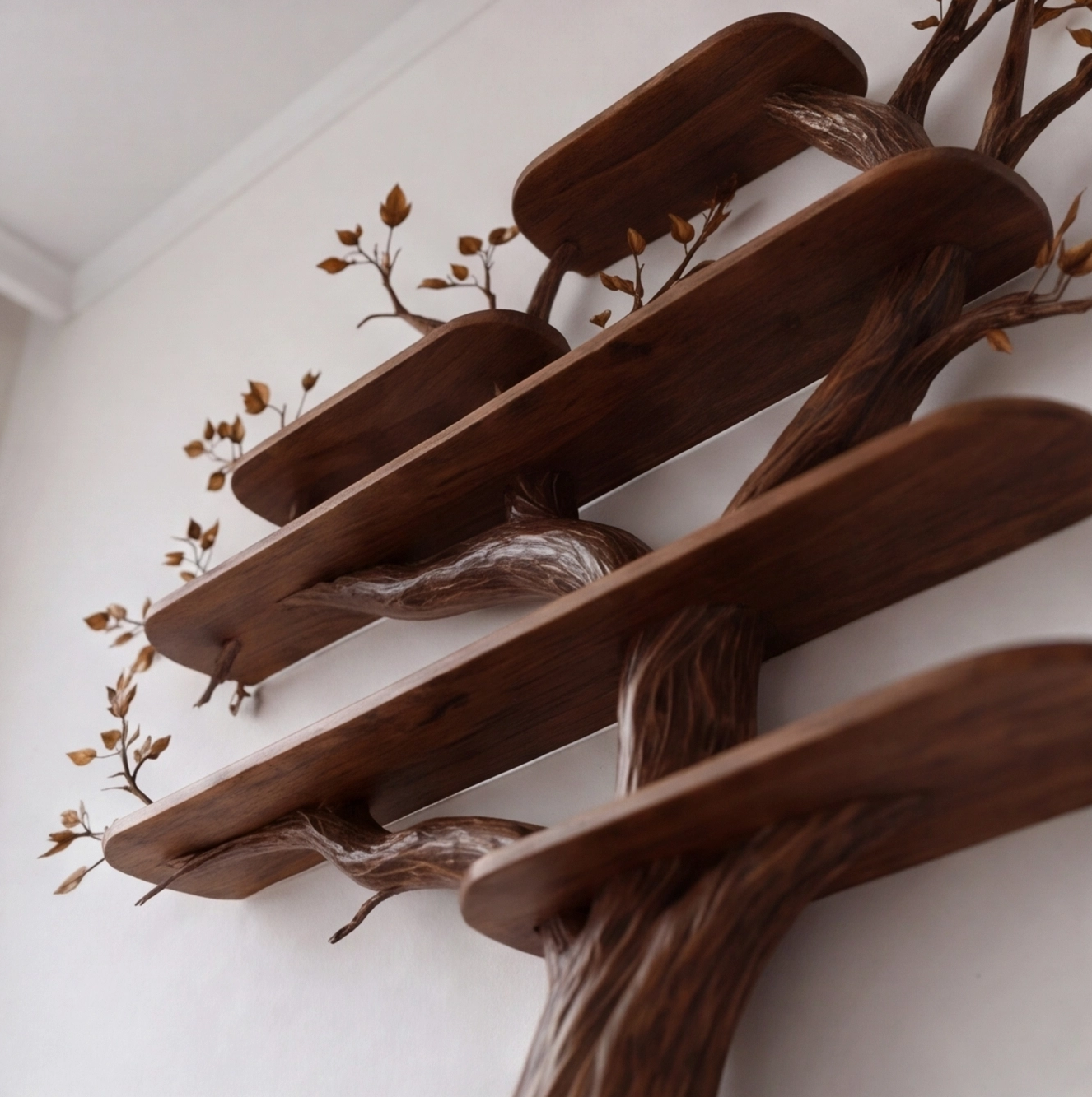 Wall Mounted Solid Wood Branch Bookshelf