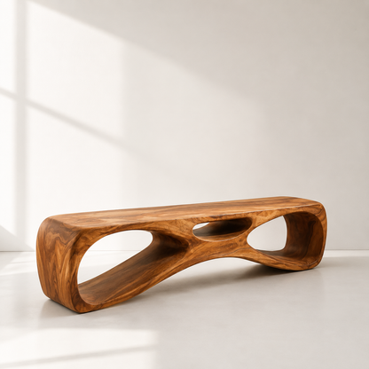 Organic Modern Sculptural Wood Entryway Bench