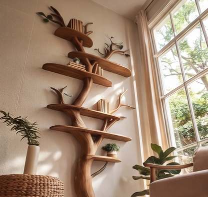 Solid Wood Freestanding Tree Shaped Bookshelf
